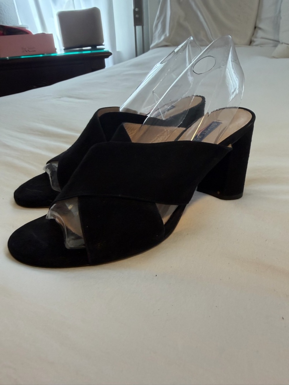 Black Suede Block Heel Mules